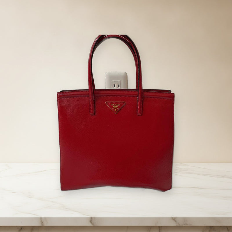 Prada Saffiano Leather Handbag Shoulder Bag Red