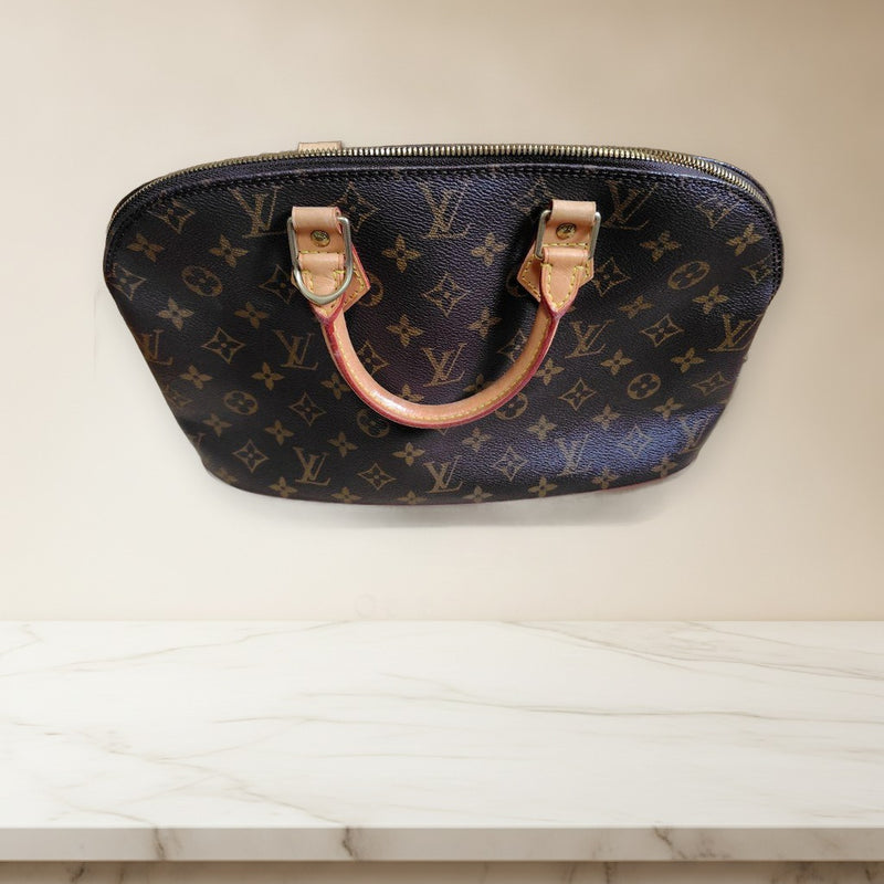 Louis Vuitton Alma Handbag Monogram Canvas Dark Brown Gold Hardware
