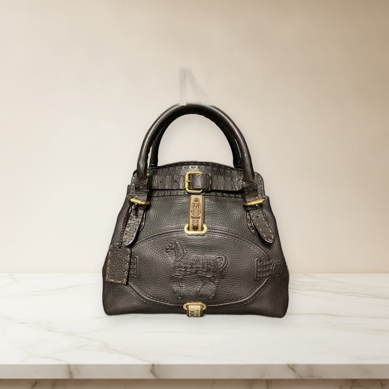Fendi Selleria Hand Tote Bag Dark Brown Leather