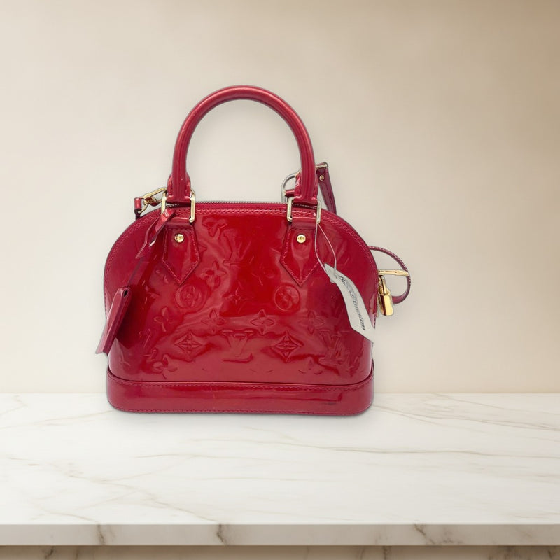 Louis Vuitton Alma Bb Vernis Handbag Monogram Patent Leather Rouge Gold Hardware