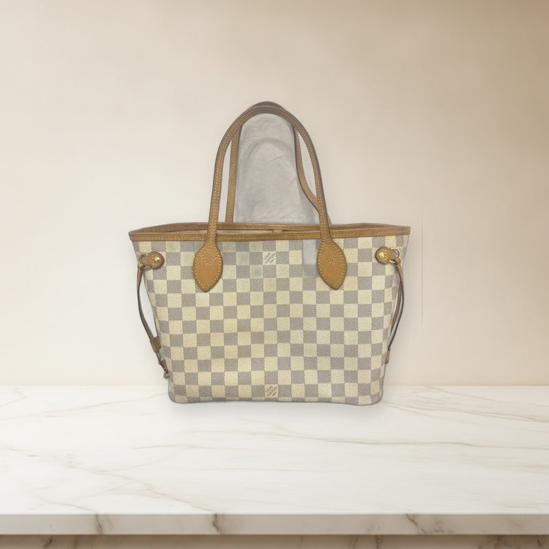 Louis Vuitton Neverfull Pm Damier Azur Tote Bag Canvas Handbag