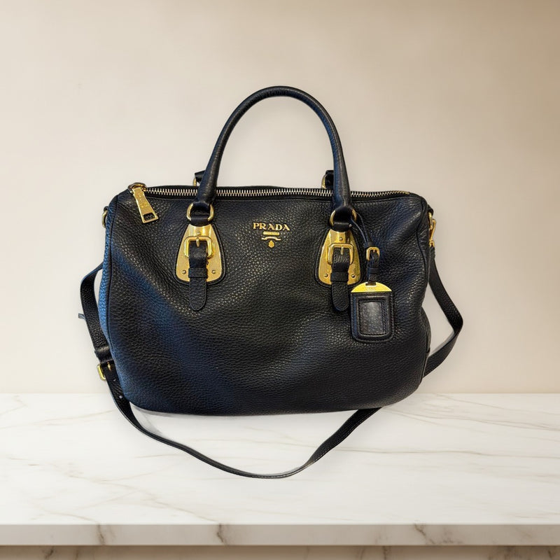 Prada 2-Way Shoulder Bag Crossbody Handbag Leather Black