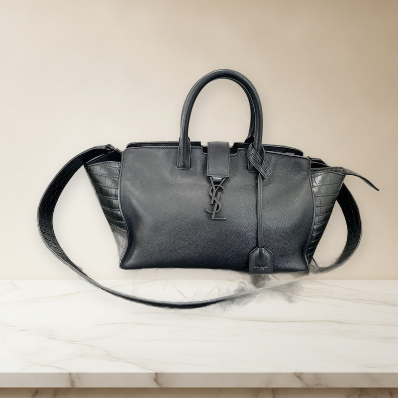 Saint Laurent Baby Downtown Cabas 2way Shoulder Bag Black Croc Embossed Leather