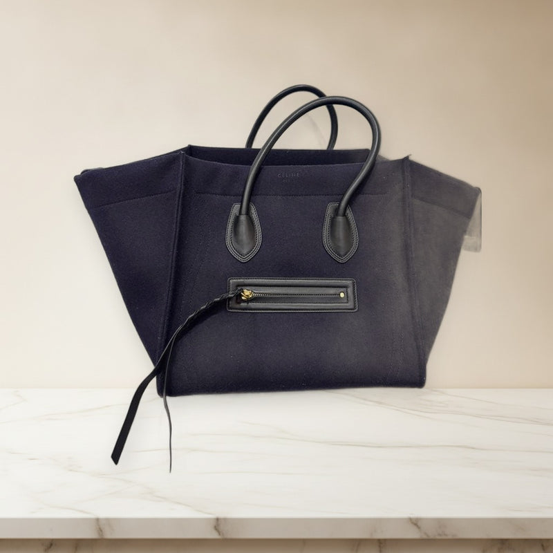Celine Luggage Phantom Tote Bag Wool Navy Purple Handbag