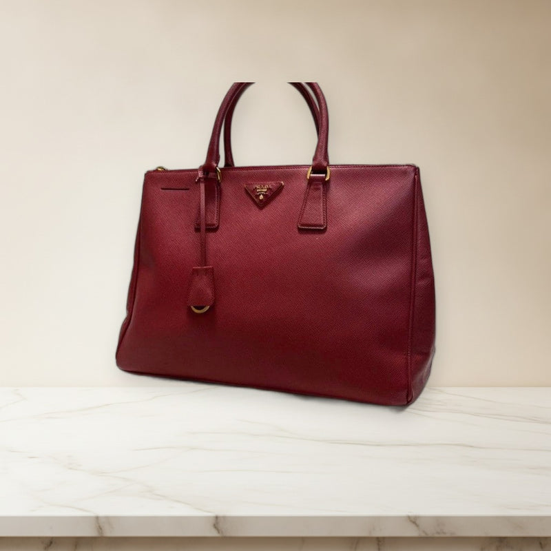 Prada Galleria Handbag Saffiano Leather Red Gold Hardware Tote Bag