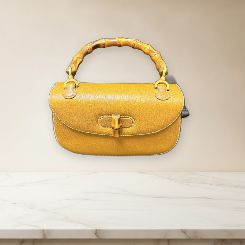 Gucci Bamboo Handbag Shoulder Bag Leather Yellow Ladies