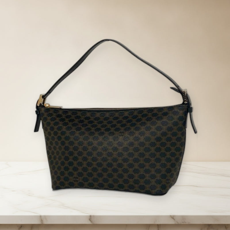 Celine Macadam Handbag Coated Canvas Leather Black