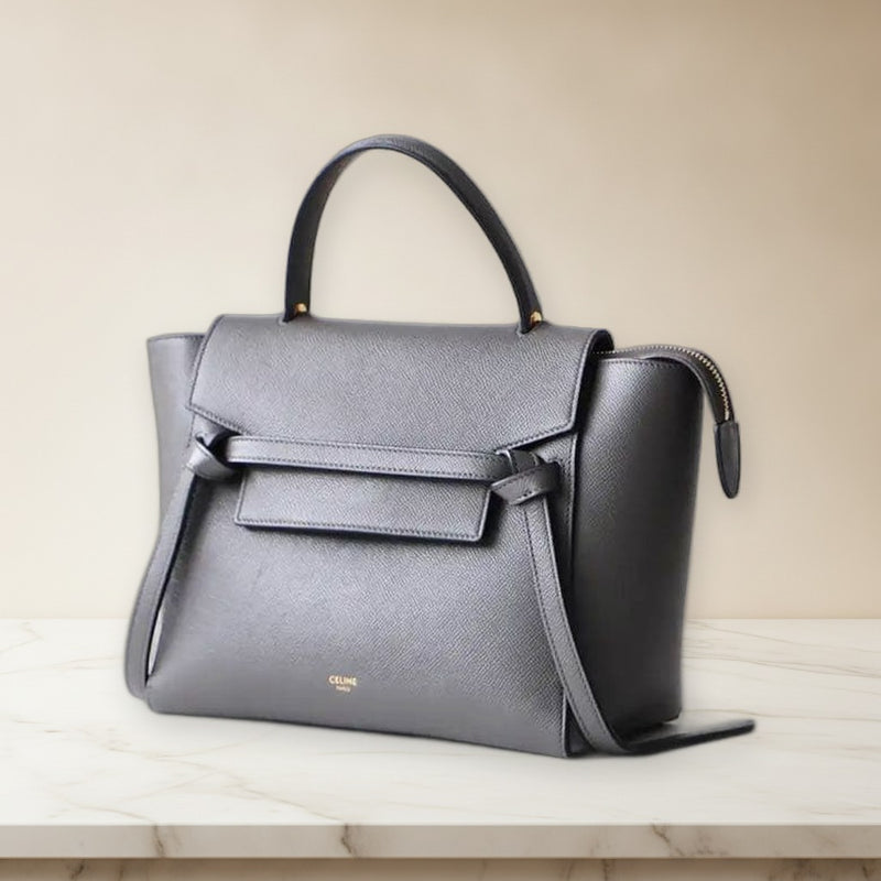 Céline Micro Belt Bag Handbag Shoulder Crossbody Gray Leather