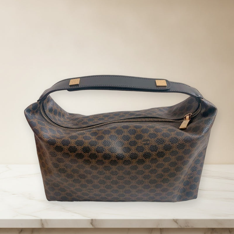 Celine Macadam Handbag Shoulder Bag Brown Leather Gold Hardware