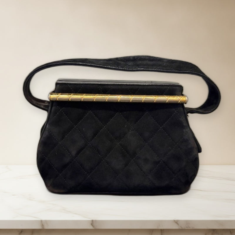 Chanel Matelasse Mini Handbag Suede Black Gold Hardware