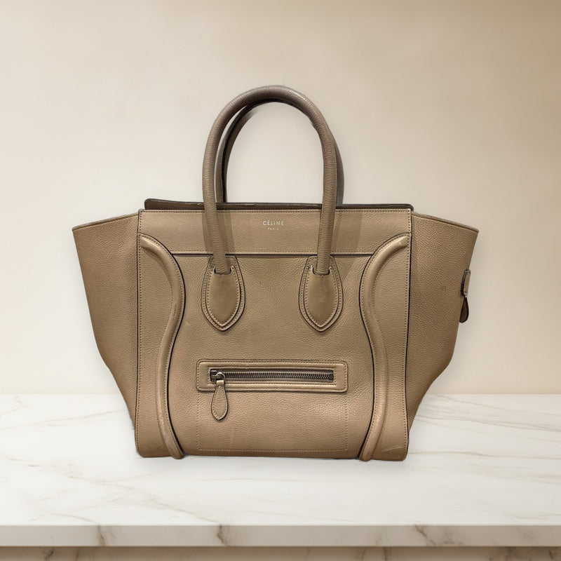 Celine Luggage Large Handbag Tote Leather Beige