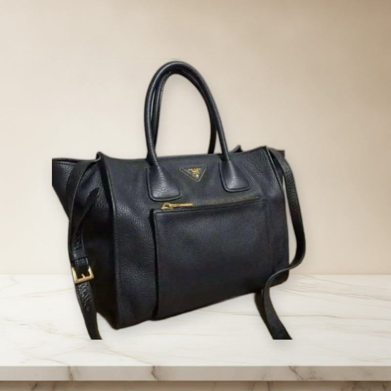 Prada Nero Black Leather Shoulder Bag Handbag Crossbody