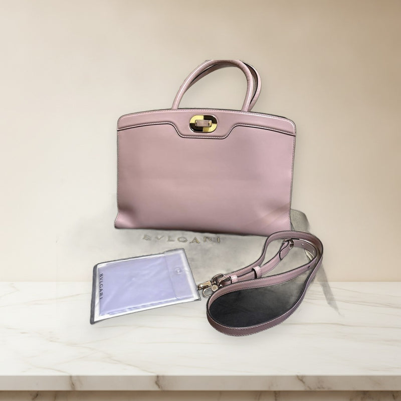 Bvlgari Handbag Shoulder Bag Leather Light Purple Pink Silver Hardware