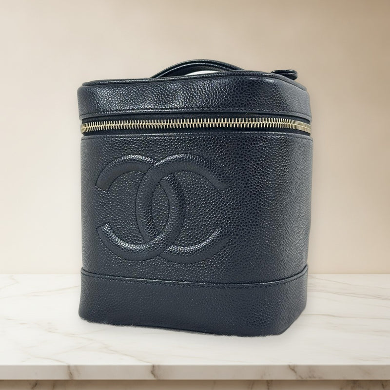 Chanel Vintage Black Leather Vanity Bag Handbag