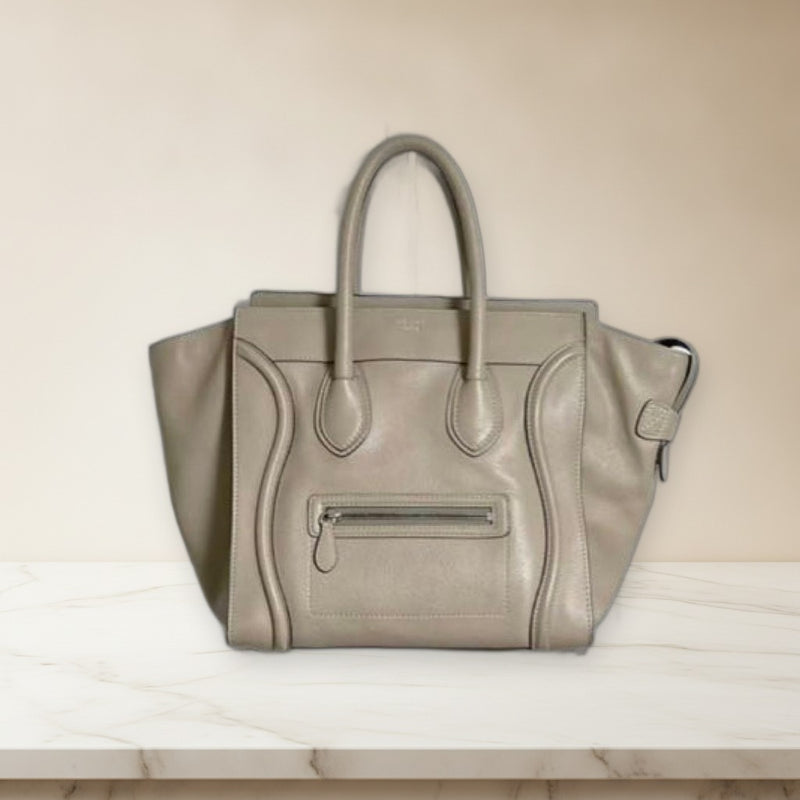 Celine Luggage Mini Shopper Handbag Dune Calfskin Leather Tote Bag