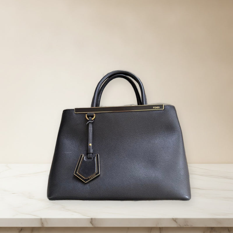 Fendi Petite 2Jours Handbag Calf Leather Black