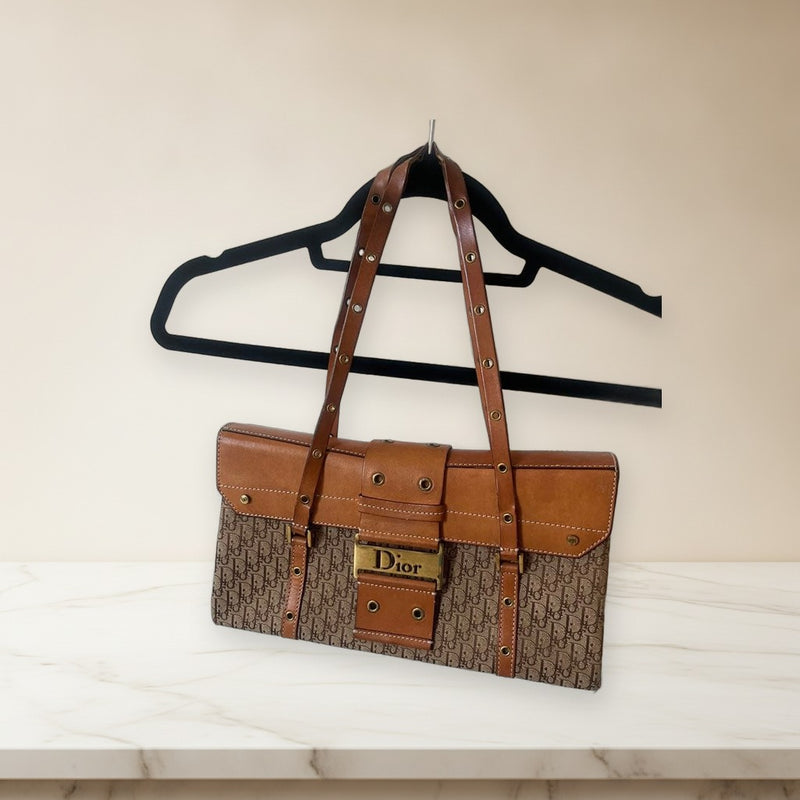 Dior Street Chic Trotter Handbag Shoulder Bag Canvas Leather Brown