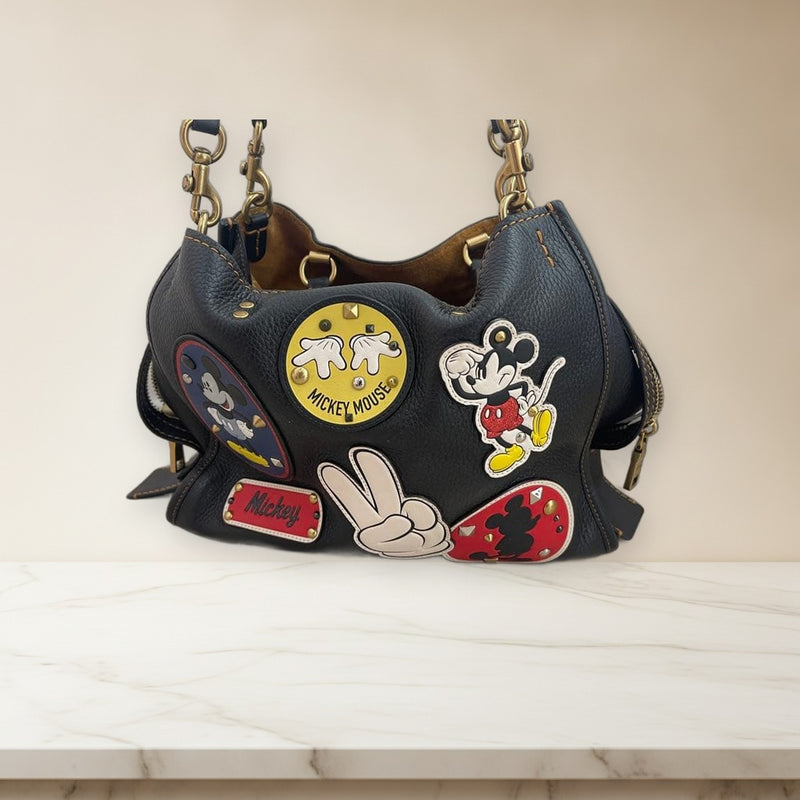 Coach Disney Collaboration Crossbody Shoulder Bag Black Patches Suede
