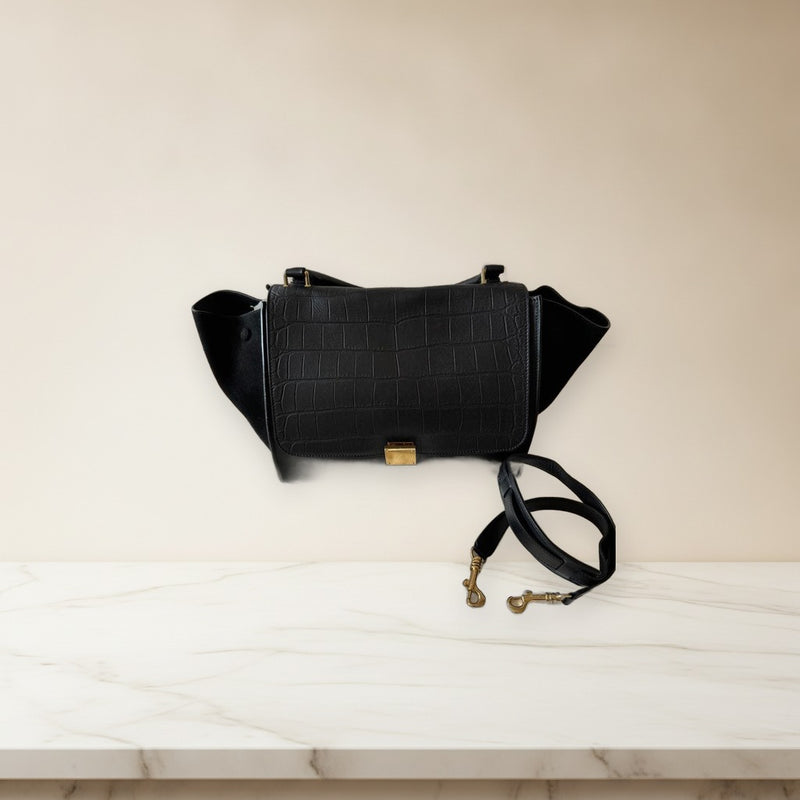 Celine Trapeze Handbag Leather Suede Black Shoulder Bag