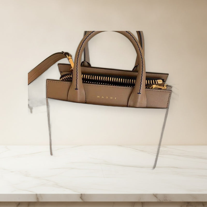 Marni Handbag Shoulder Bag Genuine Leather Beige Print