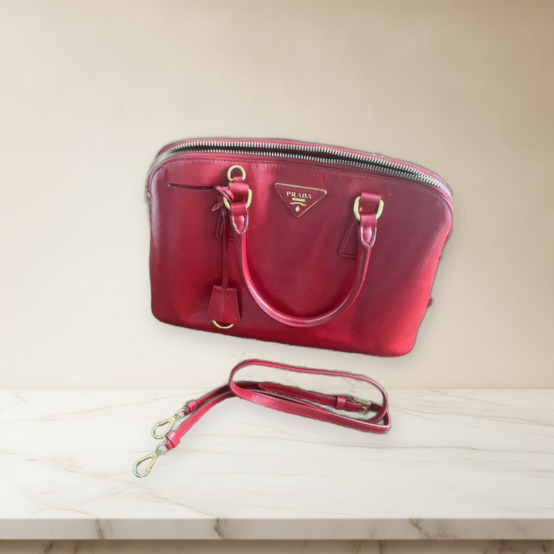 Prada Saffiano Vernic Handbag Rosso Leather