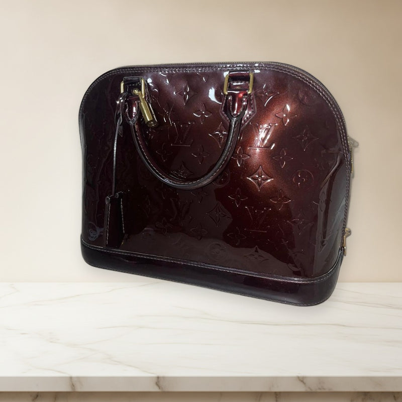 Louis Vuitton Vernis Alma Pm Handbag Amarante Red Purple