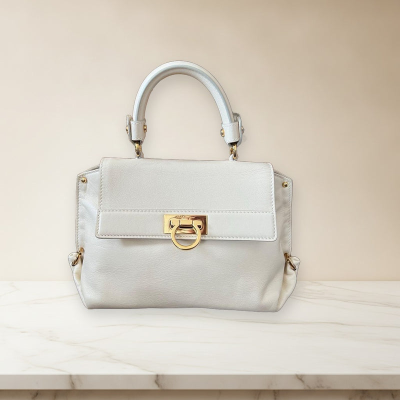 Salvatore Ferragamo Sofia Gancini 2-way Handbag Leather Ivory