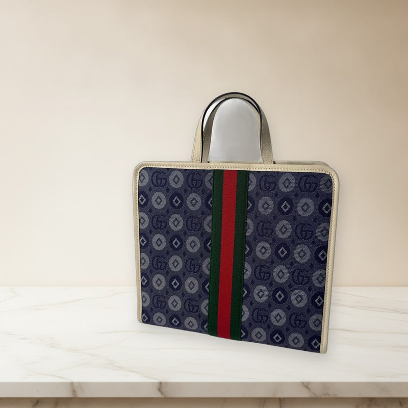 Gucci Double G Tote Bag Canvas Blue Green Red Ivory