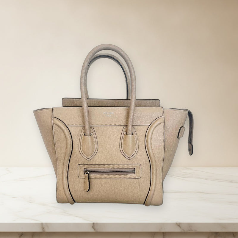 Celine Luggage Micro Shopper Handbag Calfskin Beige