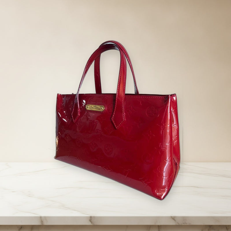 Louis Vuitton Wilshire Pm M91644 Handbag Enamel Red Logo Pattern