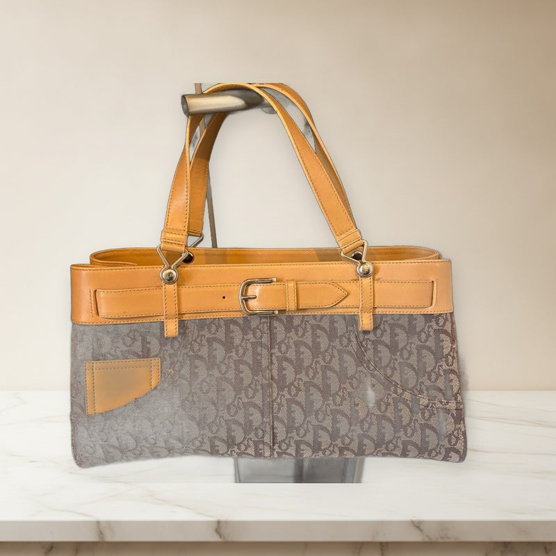 Christian Dior Handbag Tote Bag Canvas Leather Blue