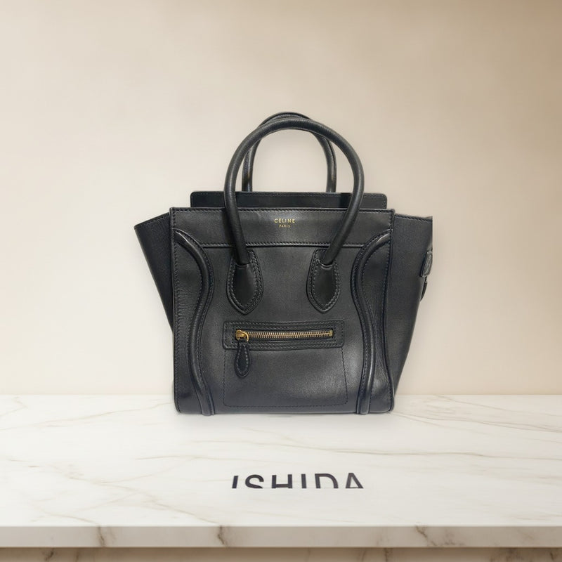 Celine Luggage Micro Shopper Handbag Cowhide Leather Black Tote