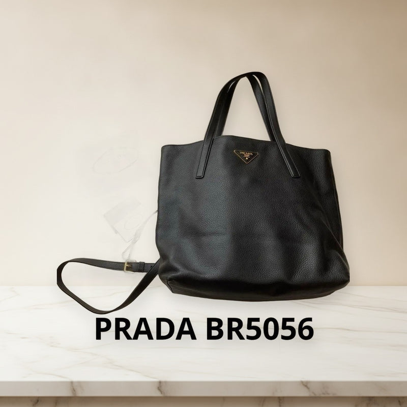 Prada BR5056 Daino Nero Tote Shoulder Handbag Deer Leather