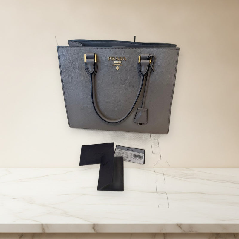 Prada Handbag Shoulder Bag Tote Gray Leather