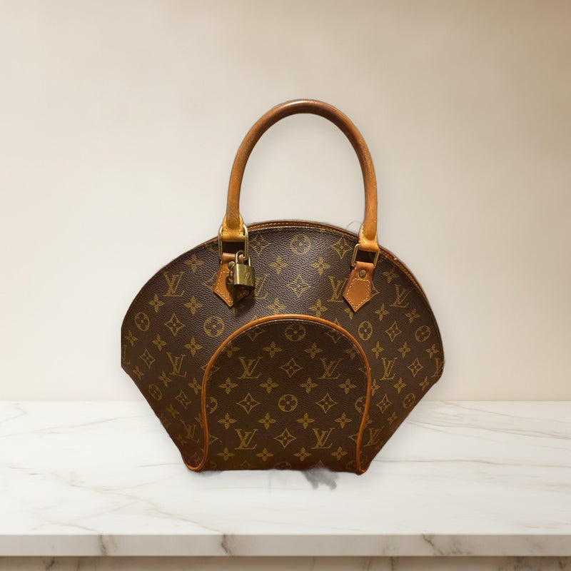 Louis Vuitton Ellipse Mm Monogram Handbag Brown Leather Shoulder Bag