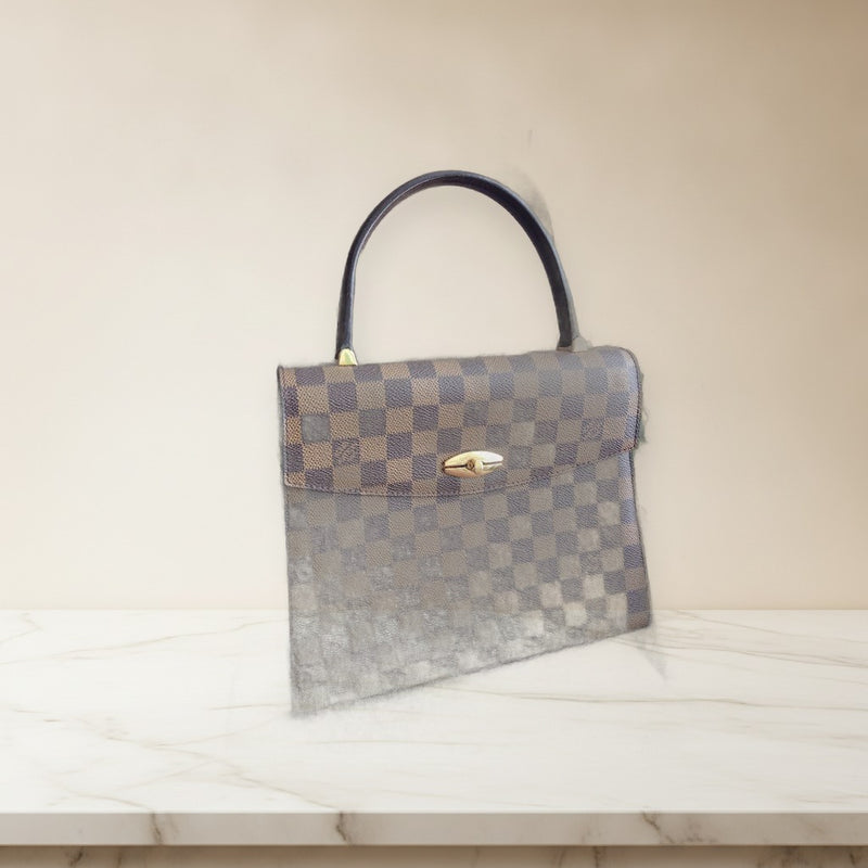 Louis Vuitton Damier Malesherbes Handbag Brown Leather Gold Hardware