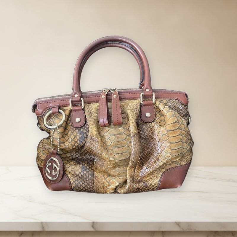 Gucci Sukey Python 2way Handbag Brown Leather Shoulder Bag
