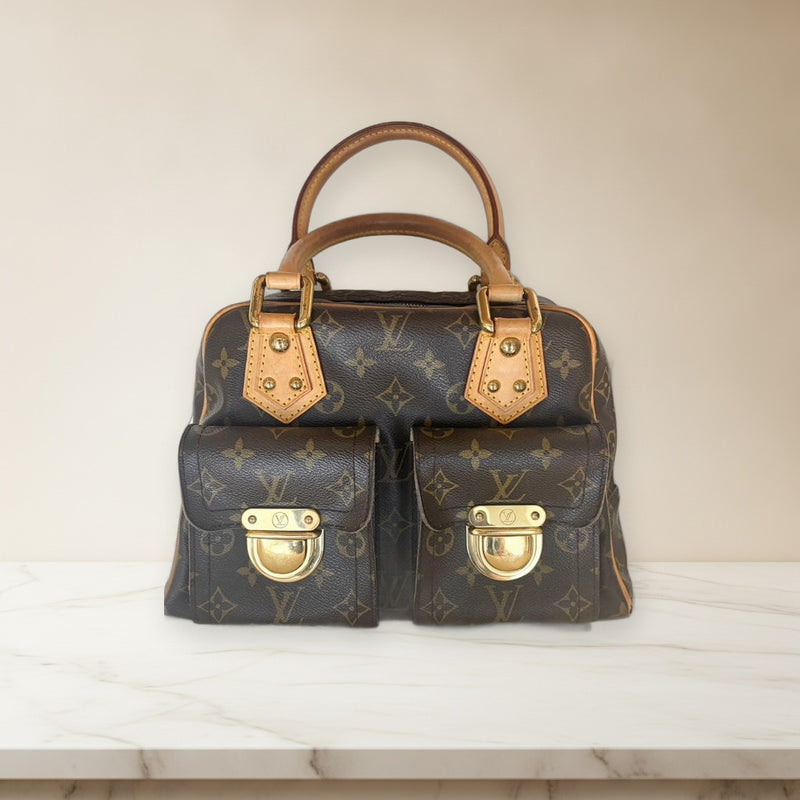 Louis Vuitton Monogram Manhattan Pm M40026 Handbag Pvc Coated Canvas Brown
