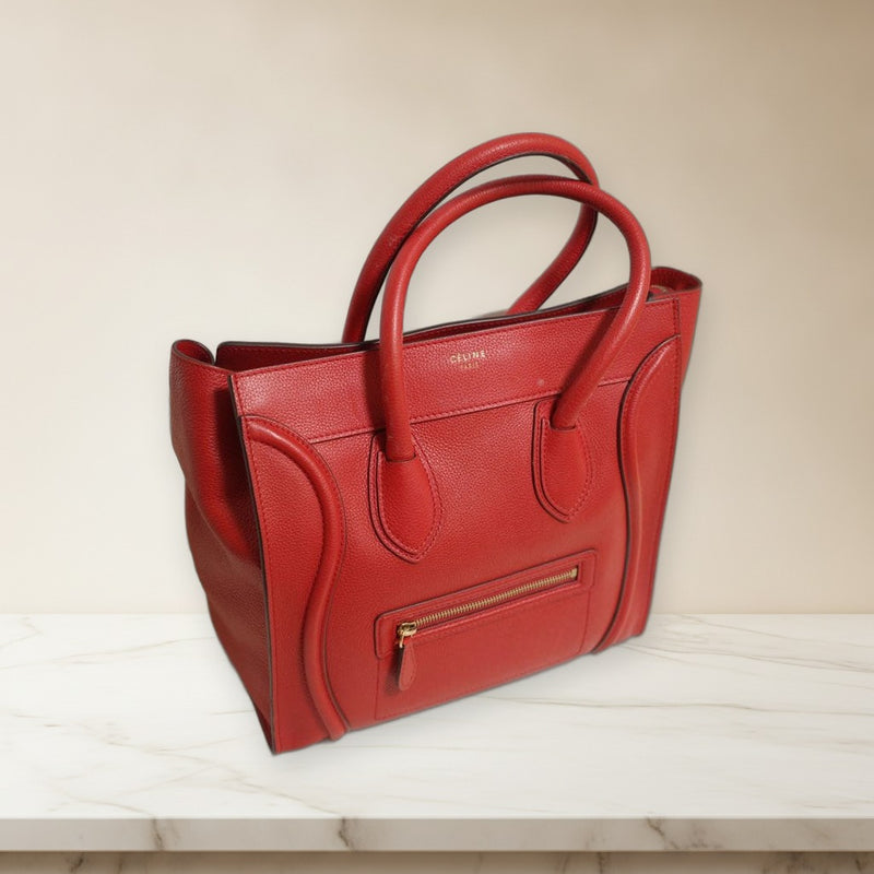 Céline Luggage Tote Bag Calfskin Red Medium Front Pocket