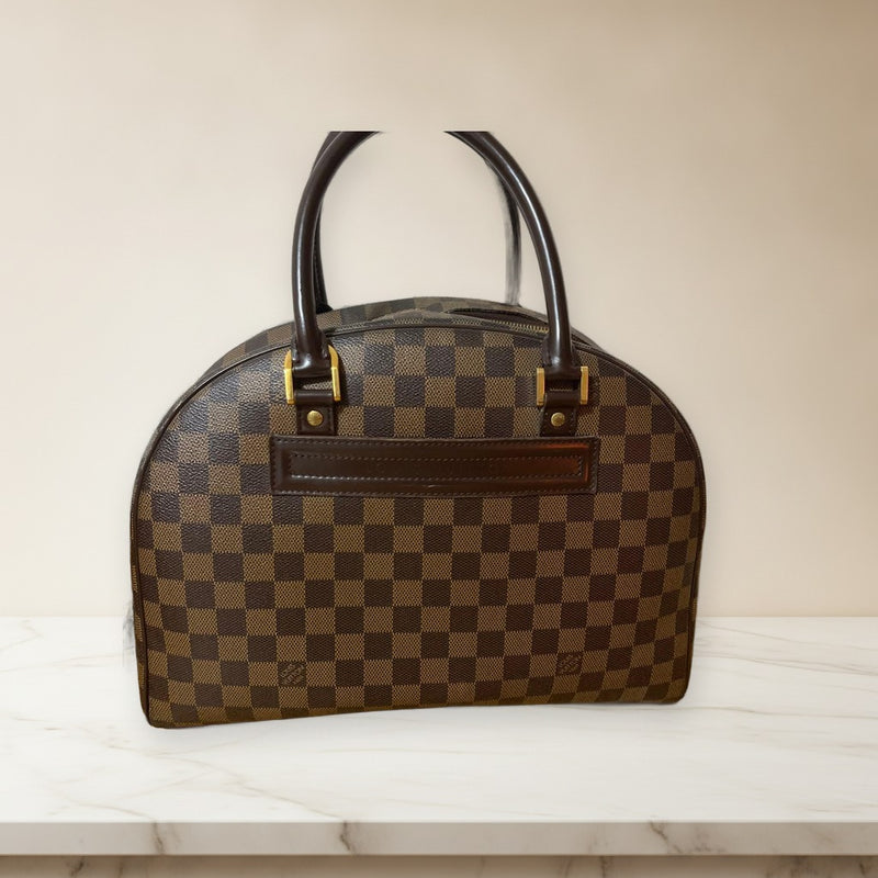 Louis Vuitton Damier Handbag Leather Brown Beige Lv Logo Zipper