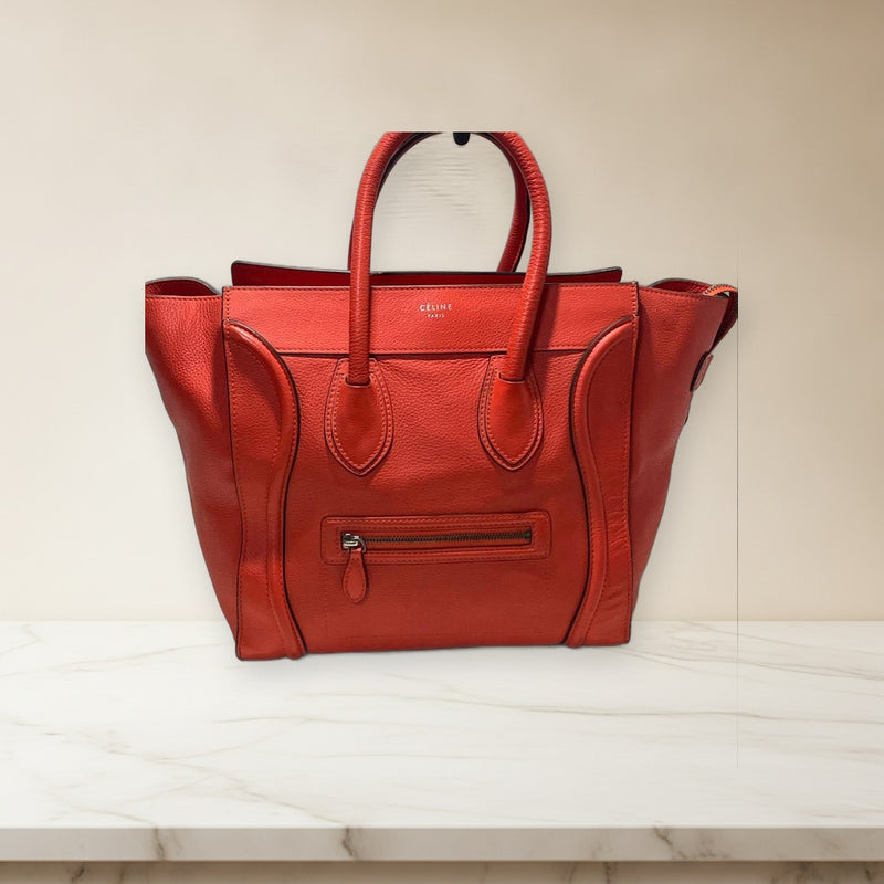 Celine Luggage Micro Shopper S-AT-193 Handbag Orange-red Genuine Leather