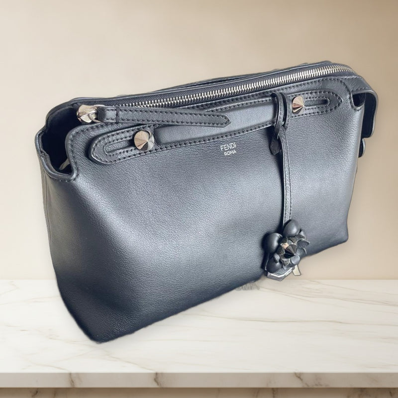 Fendi By The Way Flower Bijou Crossbody Shoulder Bag Leather Black