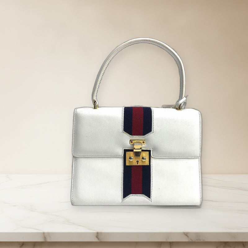 Gucci Handbag Leather White With Mirror