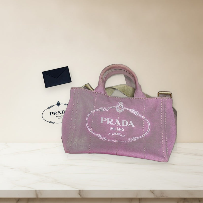 Prada Canapa Tote Handbag Canvas Pink