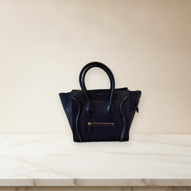 Celine Luggage Handbag Tote Bag Navy Blue Leather