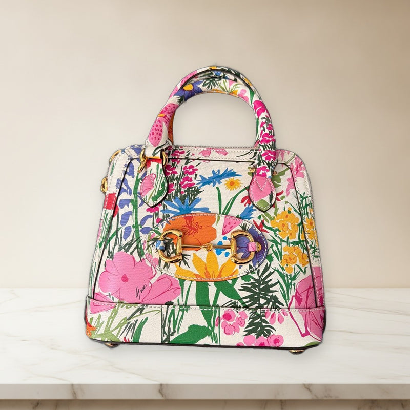 Gucci Floral Pattern Small Handbag Synthetic Leather Multi-color