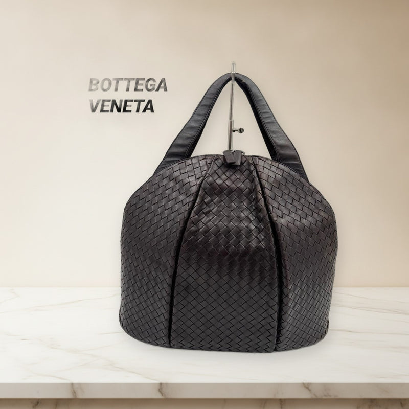Bottega Veneta Intrecciato Dome Handbag Tote All Leather Brown