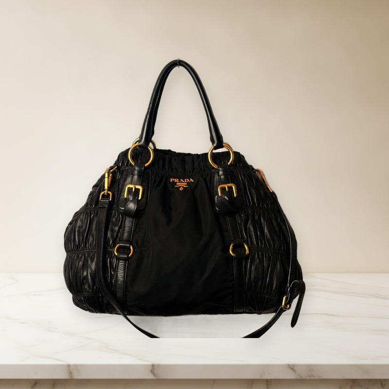 Prada BN1407 Tessuto Nappa Gaufre 2WAY Handbag Nylon Black Large Capacity