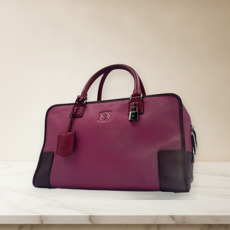 Loewe Amazona 36 Handbag Tote Leather Magenta Burgundy Bordeaux Silver Hardware
