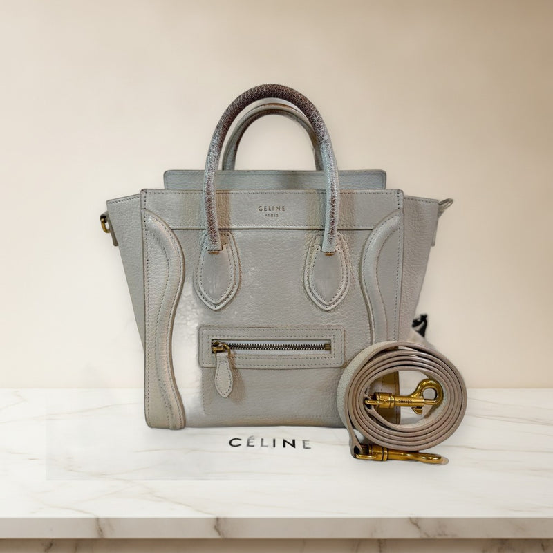 Celine Luggage Nano Shopper Handbag Leather Ivory